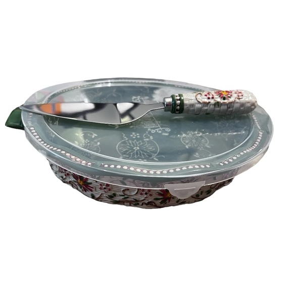Temptations Old World Basketweave Pie Plate Server Set Poinsettia Christmas - Picture 1 of 11